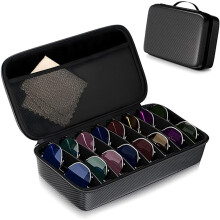 Hard Shell Travel Sunglasses Organizer Case - Crushproof Multiple Eyewear Storage Box with Adjustable Slots