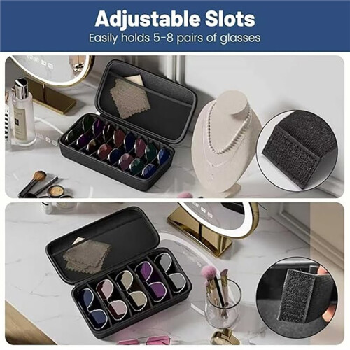 Hard Shell Travel Sunglasses Organizer Case - Crushproof Multiple Eyewear Storage Box with Adjustable Slots 1
