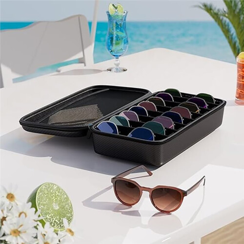 Hard Shell Travel Sunglasses Organizer Case - Crushproof Multiple Eyewear Storage Box with Adjustable Slots 2
