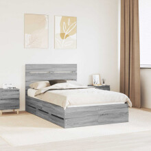 vidaXL Bed Frame with Drawer Grey Sonoma 120 x 190 cm Engineer Wood