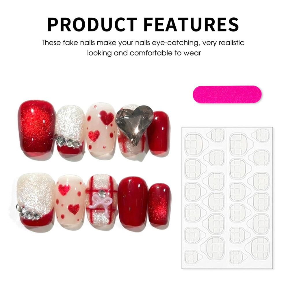 Reach-Tools (S) Cat-Eye Press On Nails, Red, 10Pcs