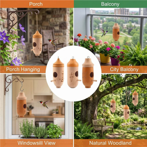 3 Pack  House for Outdoors Hanging, Wooden Houses for Outside Nesting 1