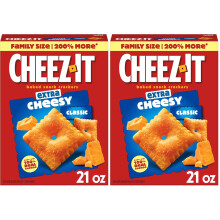 Cheez-It Cheese Crackers, Baked Snack Crackers, Lunch Snacks, Family Size, Extra Cheesy, 21oz Box (1 Box) (Pack of 2)