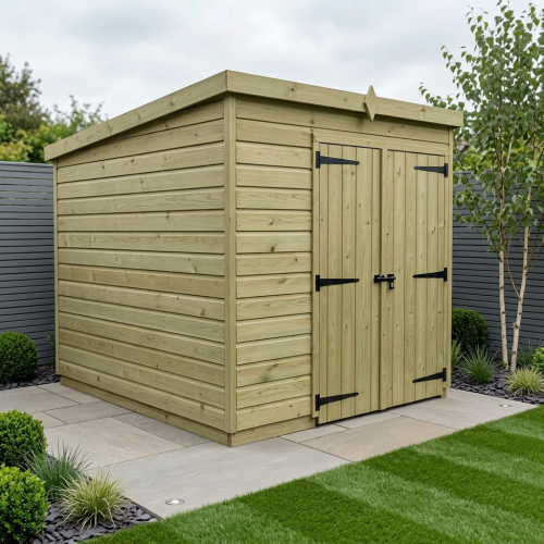 6 x 10 Pent Shed Tanalised (Double Door, No Windows)