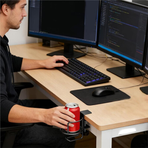 Anti-Spill Desk Cup Holder - Dual Function Beverage and Headphone Organizer for Office and Gaming 2
