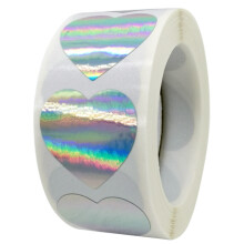Holiday Sticker Glitter Silver Rainbow Festival Sticker,Scrapbook Party Gift (500 Sheets Per Roll) Heart-Shaped