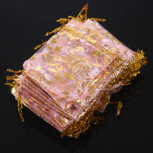 100Pc 7X9Cm Rose Organza Trekkoord Cadeau Sieraden Zakken Zakjes Bruiloft Kerstfeest Geschenken Zakken Roze