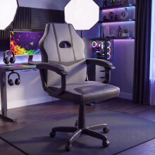 (Grey & Black) Comet Faux Leather Padded Gaming Chair UKFR