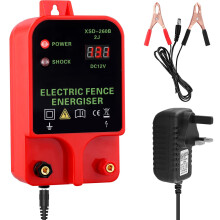 12V Electric Fence Energiser, 6.2 Miles Range 12KV 2J Fence Charger with LCD Display, Waterproof Electric Fence Controller for Livestock