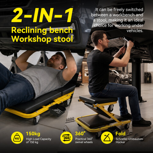 Foldable 2-in-1 Work Creeper Seat Multi Purpose Stool With Tool Trays 2