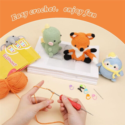 4 Set Animals Crochet Kit Including Crochet Hook, Yarn Balls, Needles, Instructions, Tools Kit Cute Pattern Crochet Kits 2