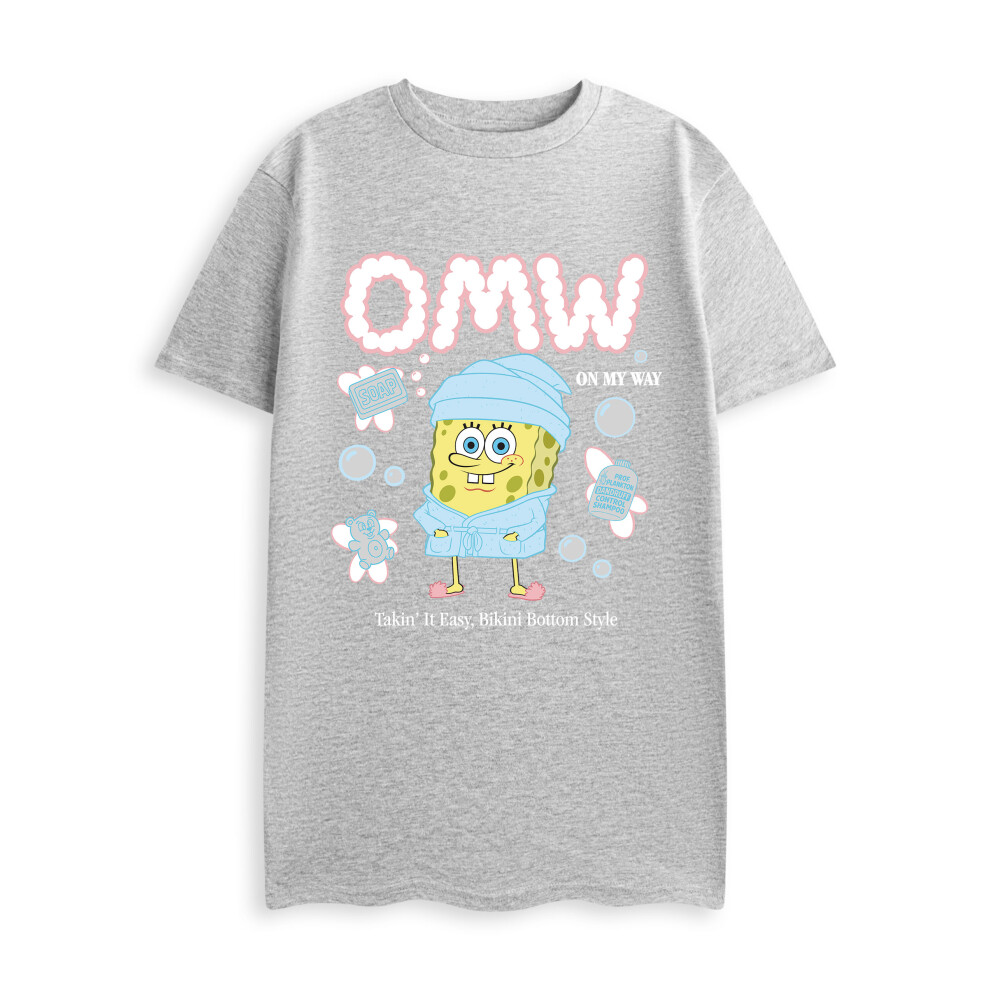 Spongebob Squarepants (Large) Short Sleeved T-Shirt (Womens Grey)