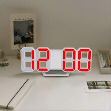 Relógio Digital de Parede LED 3D, Despertador para Quarto e Escritório, Decoração para Casa, Caixa Branca Vermelha