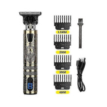 Aparador de Barba Vintage Elétrico Profissional Recarregável por USB Sem Fio para Homens, Preto
