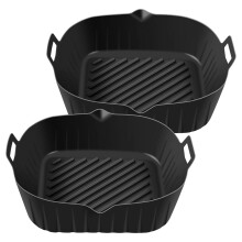 Air Fryer Silicone Pot with Handle, 8.6 Inch Reusable Air Fryer Liners Heat Resistant Non-Stick Air Fryer Basket,Black