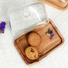Butterdose Aus Glas mit Holzdeckel, Transparente Käsedose mit Gewölbter Form, Butterschale für Tisch, Arbeitsplatte