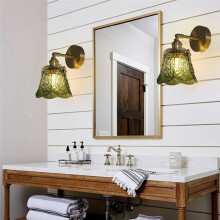Glazen LED-Wandlampen met Trekkoord, Woonkamer, Eetkamer, Keuken, Koperen Vintage Stijl, op- en Neerdraaibaar, Bedlampje