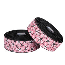Fietsstuurlint Sakura-Patroon Racefietsstuurhoes Fietshandvattenband Antislip Schokdemperhandvattenlint Zwart-Roze