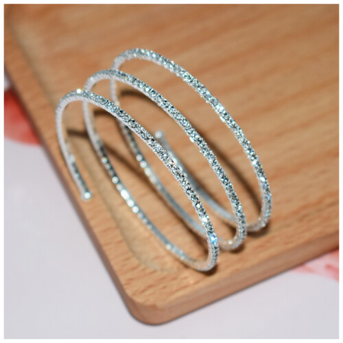 (Silver, 3 Rows) Sparkling Silver Gold Bangle for Wedding Dresses 2