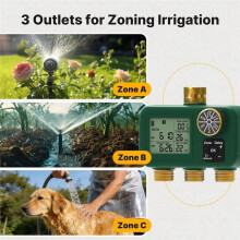 Automatischer 3-Wege-Wasserzähler, Messing-ein- und Auslass, Drehknopfsteuerung, LCD-Display, IP55-Kindersicherung