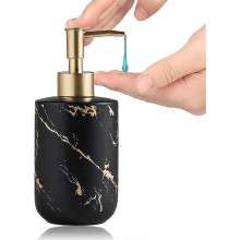 Seifenspender 300 ml, Keramik, Marmoroptik, Handseifenpumpe, Duschgelspender, Badezimmer