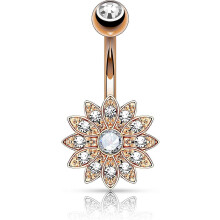 Bauchnabelpiercing aus Chirurgenstahl mit zierlicher Blume und Kristallrosen-Mittelteil