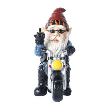 Biker-Gnom und Motorradstatue, Harzstatue, Gartenzwerg, Gartendekoration, groß (1 Stück)