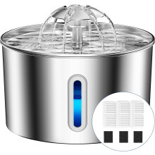Cat Water Fountain for Drinking - 74oz/2.2L Cat Fountain Stainless Steel Flower Style, Silent Automatic Wired Pet Water Fountain Triple