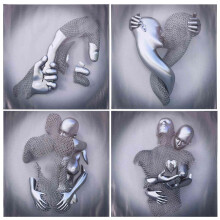 4Pcs Love Heart 3D Effect Wall Art,Abstract Metal Figure Statue Art Canvas Painting 19.7 Inch Modern Wall Art Home Decor