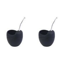 2X Svart 5oz 180M Silikon Yerba Mate-Koppset med Strawberry Som Present