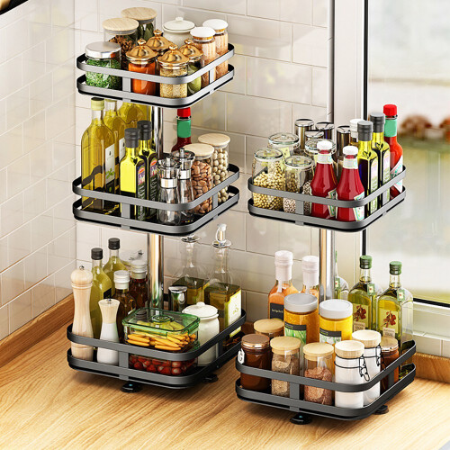 Rotatable Kitchen Spice Container Rack Jar Organizer Countertop Corner Bottle Rack Spice Rack Kitchen Storage Shelf S 2