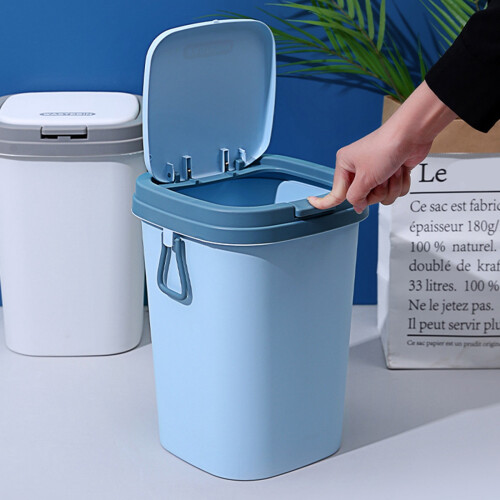 Kitchen and Bathroom Push-Type Thick Solid and Durable Trash Can with Handle Gray 2