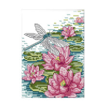 Dragonfly and Lotus DIY Art Pattern Stitch Embroidery 11CT Fabric Needle Thread Kits Children's Room Decor