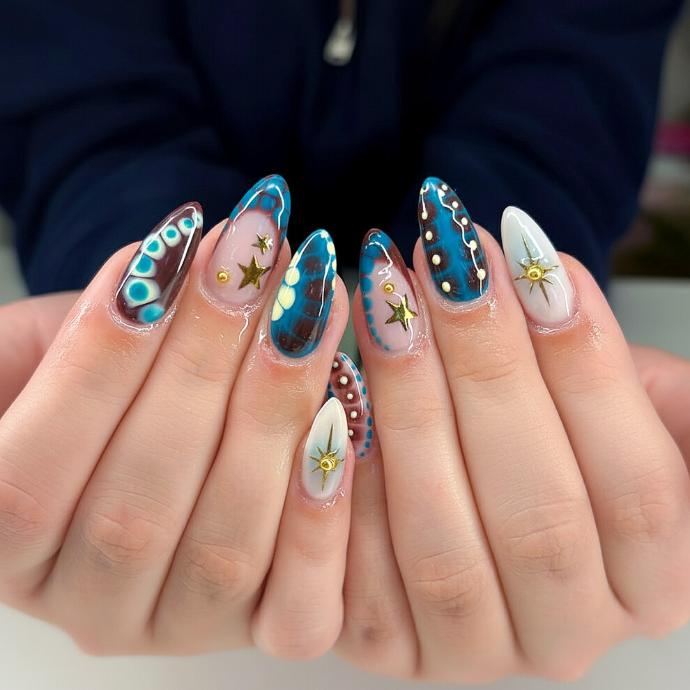 Dcph-Clothing Glitter Almond Press-On Nails W/ Rhinestones