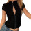 Slim Fitting Shirt Summer Short Sleeve Blouse Collared-Black S 1