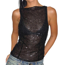 Sequins Crop Tops Sleeveless Crewneck Tank Vest Glitter-S
