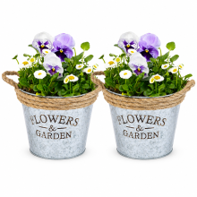 Round Zinc Plant Pot 16cm Hessian Handle Set of 2