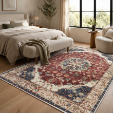 (200 cm x 290 cm (6.5ft x 9.5ft)- Large Area Rug/Carpet., WHISPER/CREAM RED- CASHMERE RUG) Large Traditional Rugs Living Room Carpet Door Mat