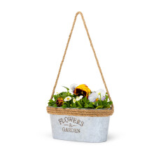 Zinc Hanging Plant Pot with Hessian Rope