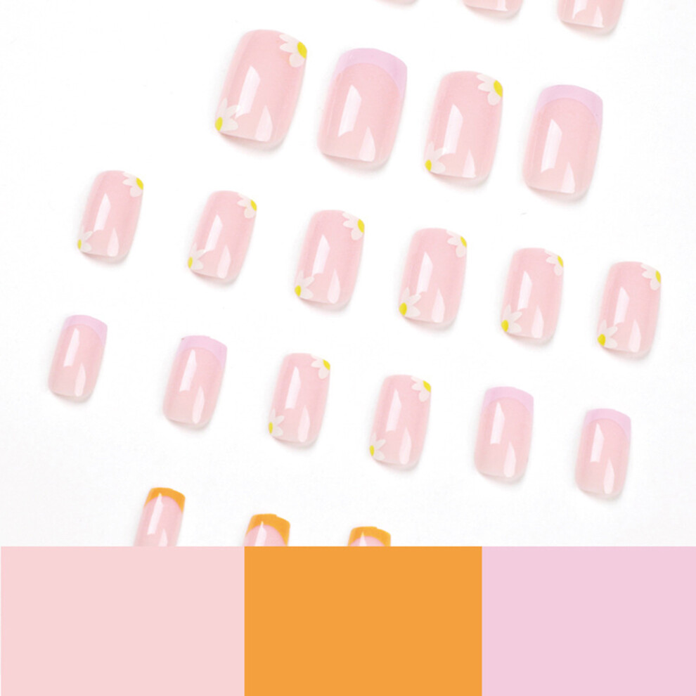 Zhouq-Outdoors 24Pcs French Floral Fake Nails, Wedding & Daily Use