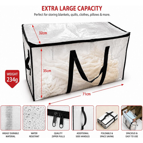 12x Moving Storage Bags Clear Heavy Duty with Handles 2