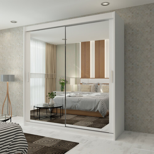 MN Furniture (White, 90cm) Ice Sliding Door Wardrobe With Mirror