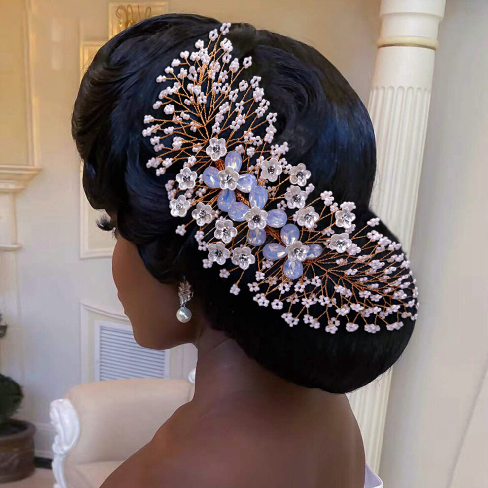 Zhouq-Outdoors (Gold) Bridal Hair Comb With Rhinestones For Wedding - Silver