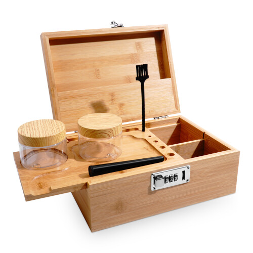 Deluxe Bamboo Wooden Rolling Storage Box 2