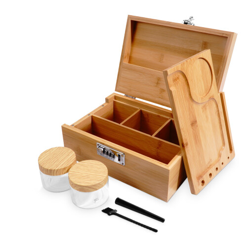 Deluxe Bamboo Wooden Rolling Storage Box 1