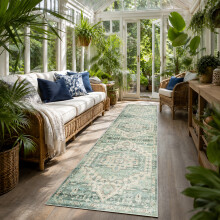 (60 cm x 220 cm (2ft x 7ft 7")- Runner Rug Carpet)., EMBER/GREEN CREAM- CASHMERE RUG) Large Traditional Rugs Living Room Carpet Door Mat