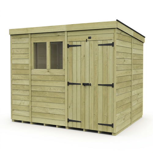 10 x 8 Pent Shed Tanalised (Double Door, With Windows) 1