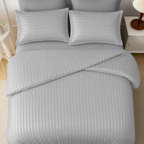 (King, Silver) Premium Stripe Duvet Cover Set & Pillowcase Pair 2