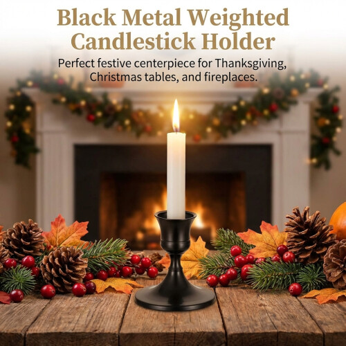 Holiday Black Candle Holder - Resin Base