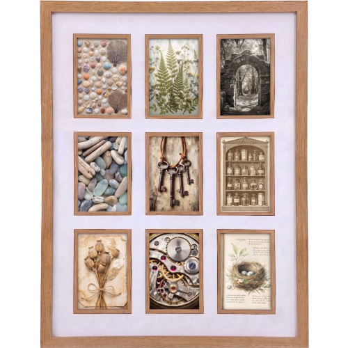 9 Collage Oak Wall Mount Inlay Photo Frame 63x48Cm 1